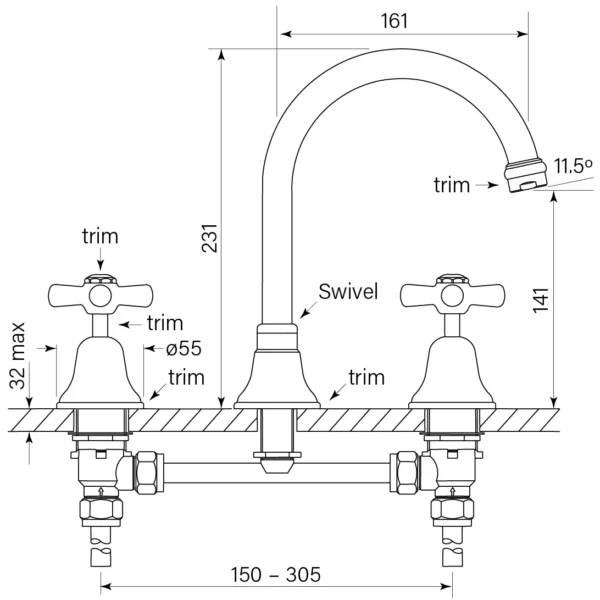 CASCADE SINK SET, VANITY, CROSS - Image 2