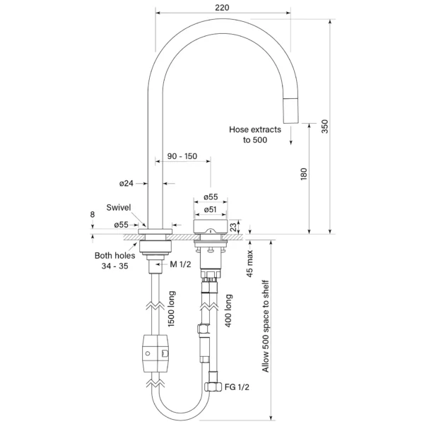 ZERO PROGRESIV SMOOTH SINK MIXER W. PULL OUT, CURVE - Image 2