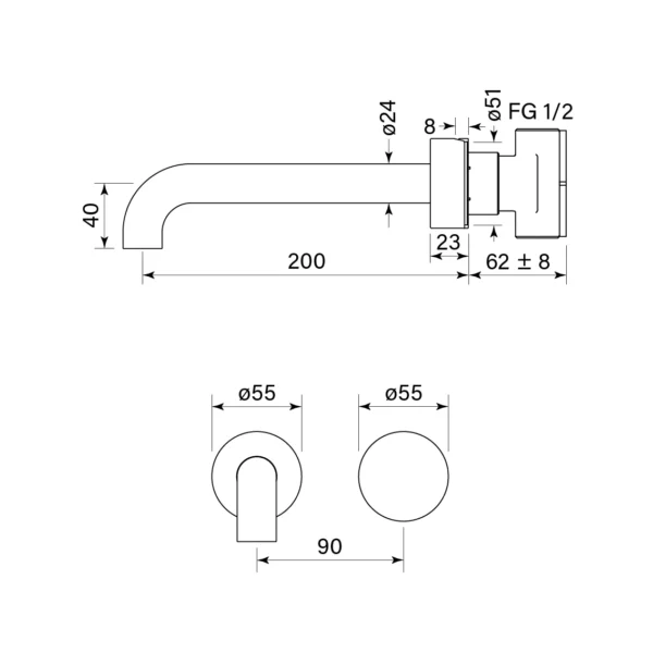 ZERO PROGRESIV SMOOTH WALL BASIN MIXER SET, 200 - Image 2