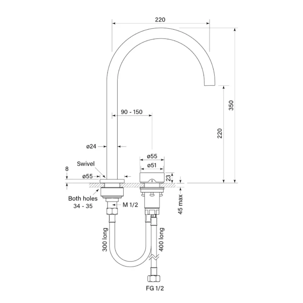 ZERO PROGRESIV SMOOTH HOB BATH MIXER CURVE - Image 3