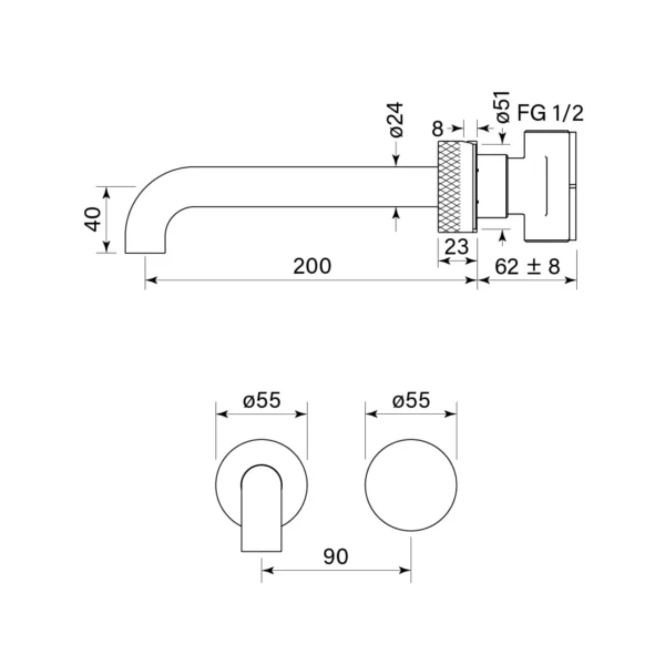 ZERO PROGRESIV KNURL WALL BASIN MIXER SET, 200 - Image 2