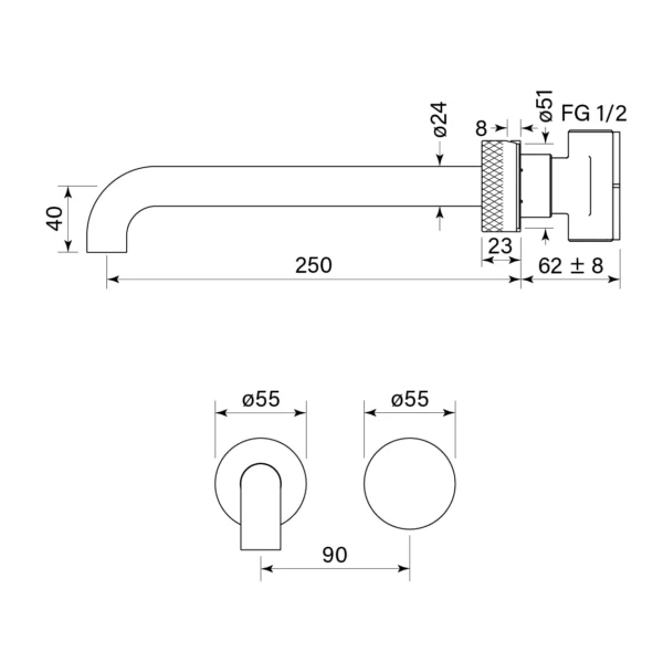 ZERO PROGRESIV KNURL WALL BASIN MIXER SET, 250 - Image 4