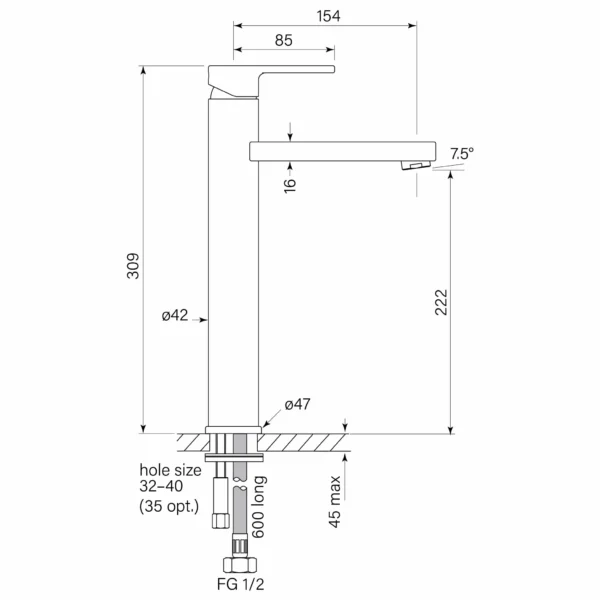 ZEOS BASIN MIXER, TALL 222H - Image 4