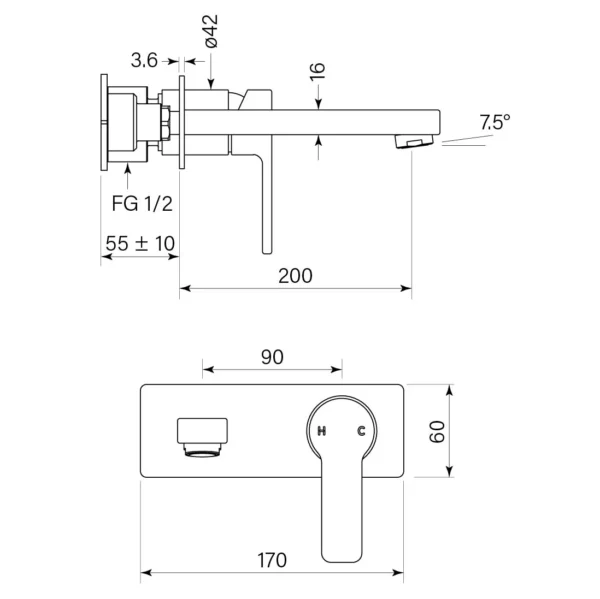 ZEOS BACK PLATE BATH MIXER 200 - Image 2