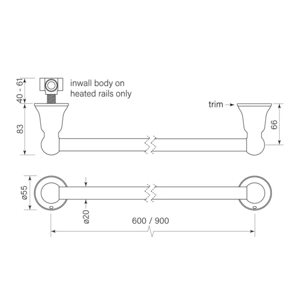 CASCADE HEATED TOWEL RAIL 600 - Image 2