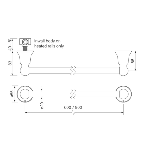 CASCADE HEATED TOWEL RAIL 900 - Image 2
