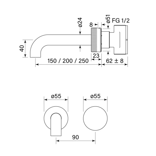 ZERO PROGRESIV FLUTED WALL BATH MIXER SET, 150 - Image 2