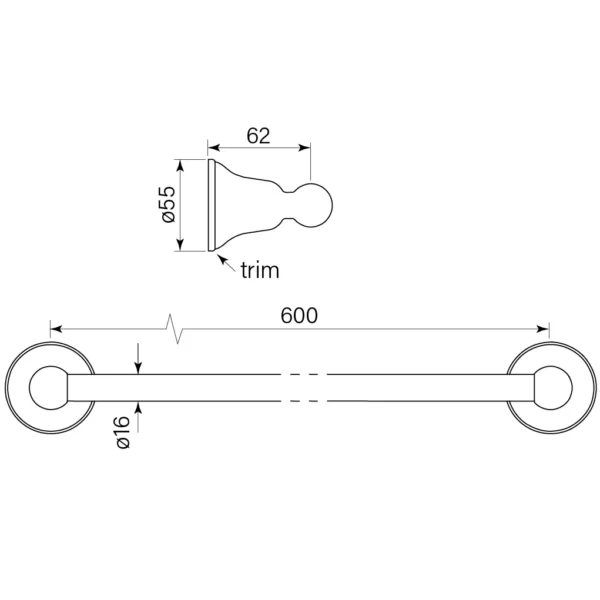CASCADE TOWEL RAIL SINGLE 600 - Image 2