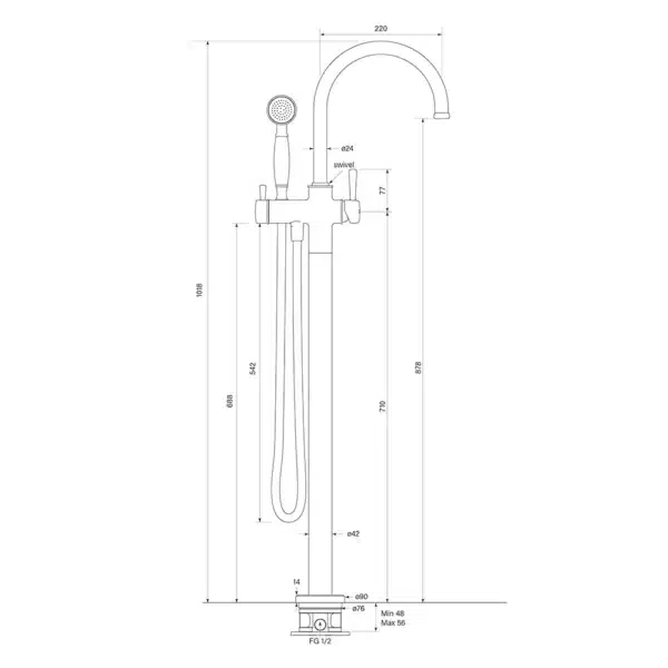 CASCADE FLOOR BATH MIXER W. HANDSHOWER - Image 2