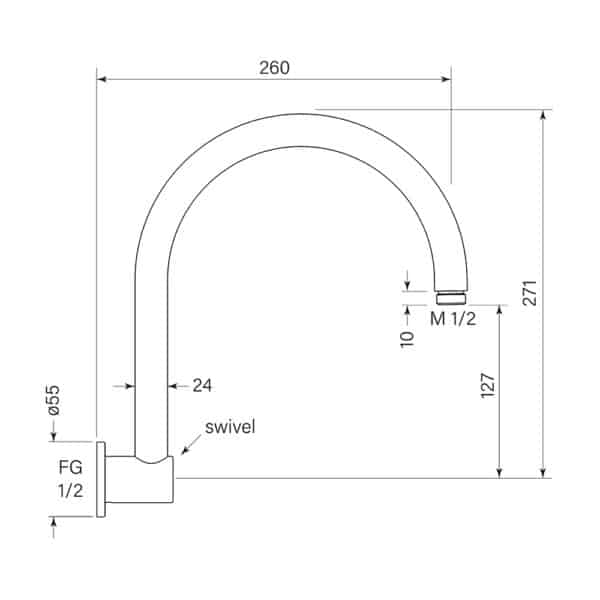 SPARES – PEGASI SHOWER ARM HIGH CURVE 254 - Image 2