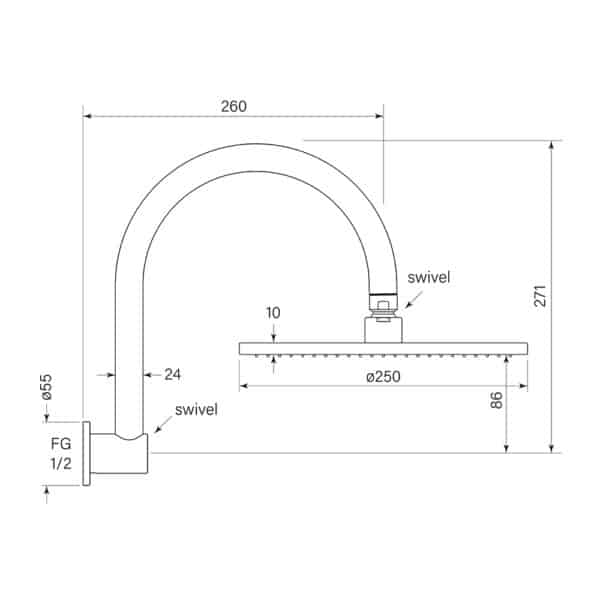 PEGASI OVERHEAD SHOWER HCURVE 250HEAD - Image 2