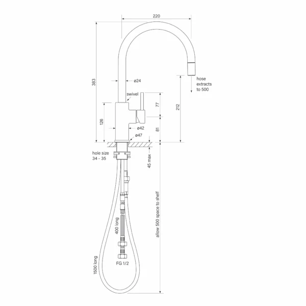 PEGASI M SINK MIXER CURVE PULL OUT - Image 2
