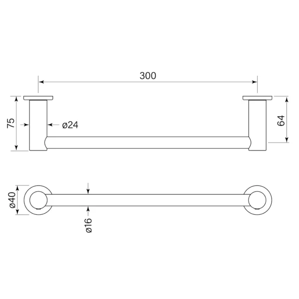 PEGASI HAND TOWEL RAIL SINGLE 300 - Image 2