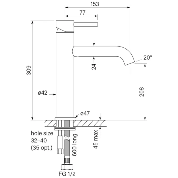 PEGASI M BASIN MIXER TALL 208H - Image 12