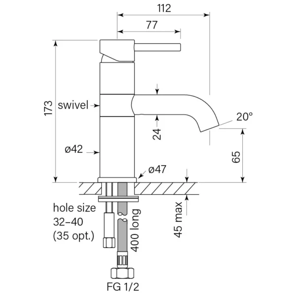 PEGASI M BASIN MIXER, SWIVEL - Image 12