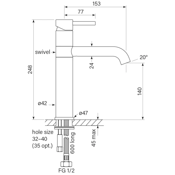 PEGASI M BASIN MIXER, SWIVEL, MID 140H - Image 12
