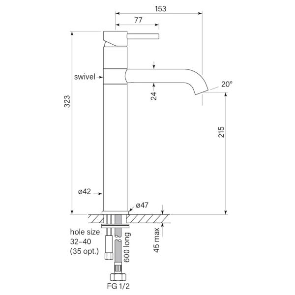 PEGASI M BASIN MIXER, SWIVEL, TALL 215H - Image 12