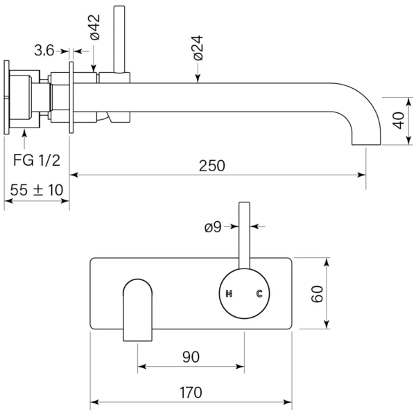 PEGASI M BACK PLATE BATH MIXER 250 - Image 2