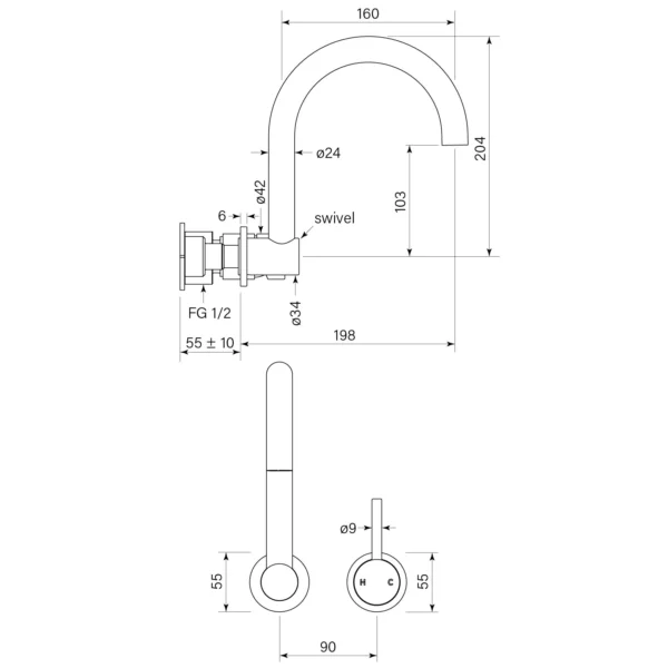 PEGASI M WALL SWIVEL BATH MIXER SET - Image 7