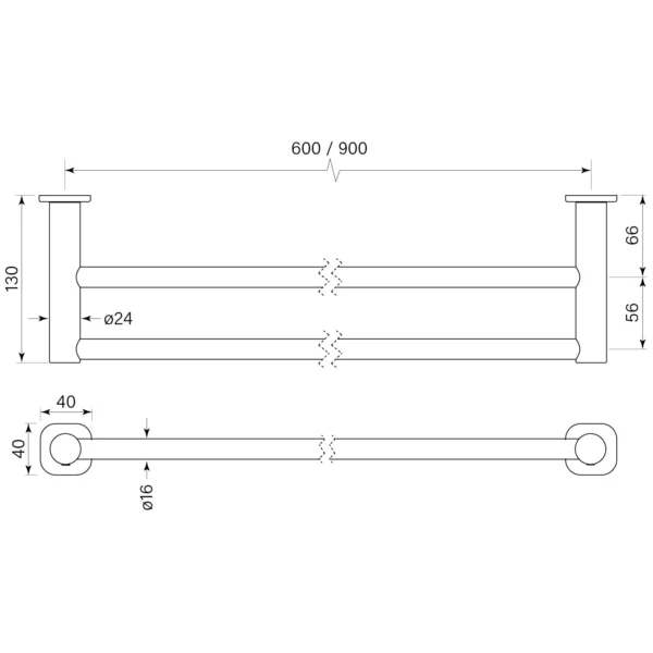 ZEOS TOWEL RAIL DOUBLE 600 - Image 2