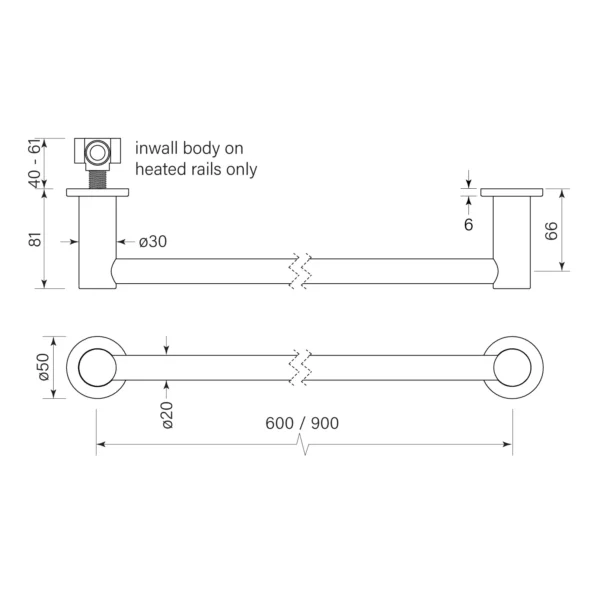 PEGASI NON-HEATED TOWEL RAIL 900 - Image 2