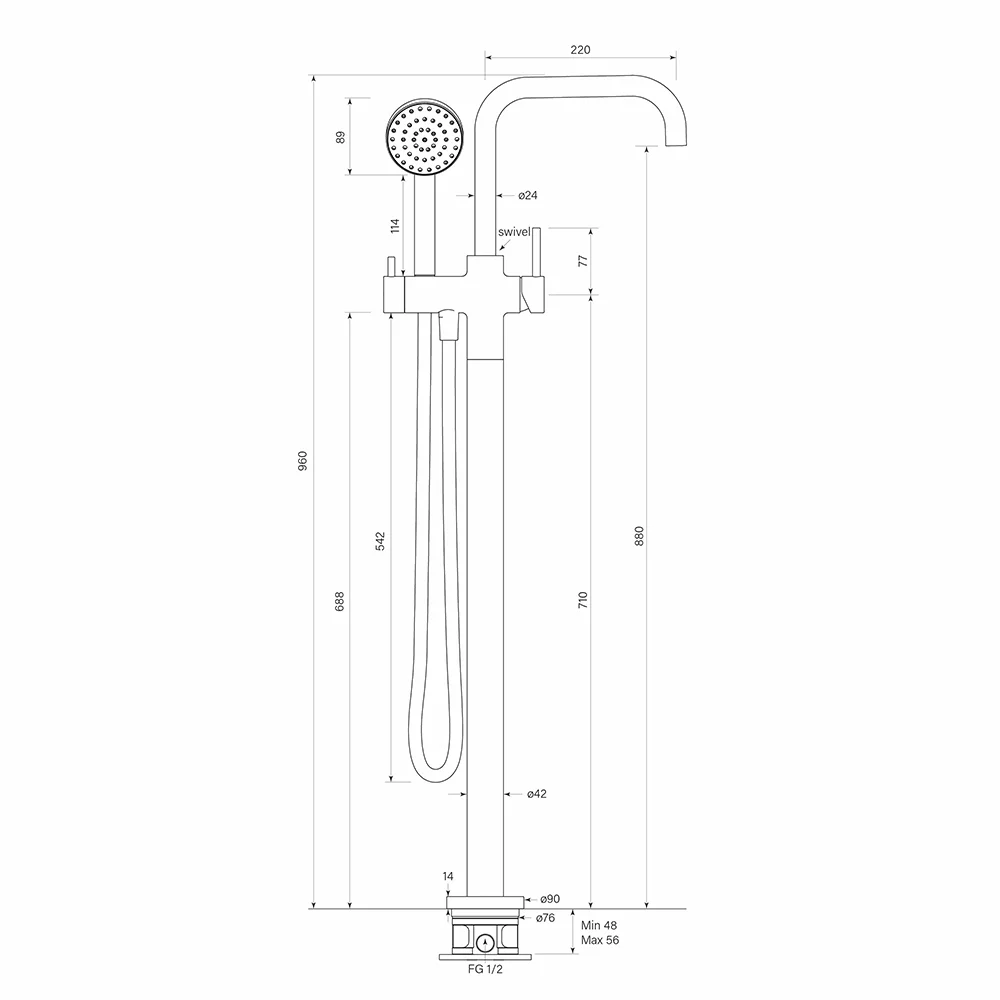 Pegasi Fkit Floor Mixer square w 90rnd hs - Image 2