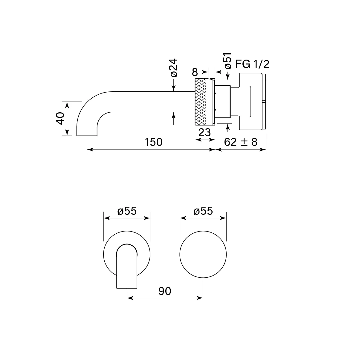 Zero Fkit Prog. Knurl Wall Basin mix set, 150 - Image 3