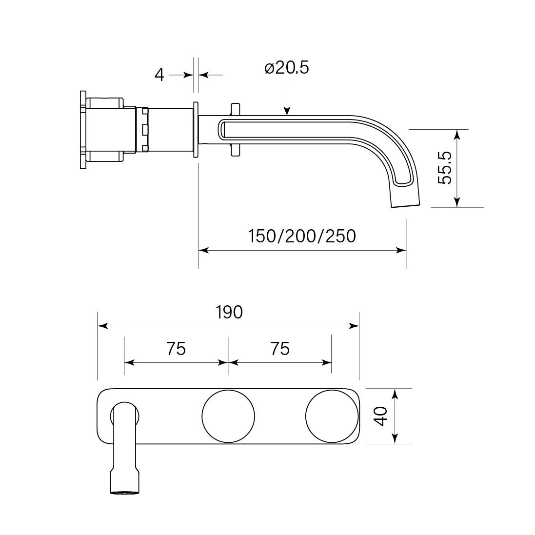 Fkit Figura Disc Wall Bath Tap set, 250 - Image 4