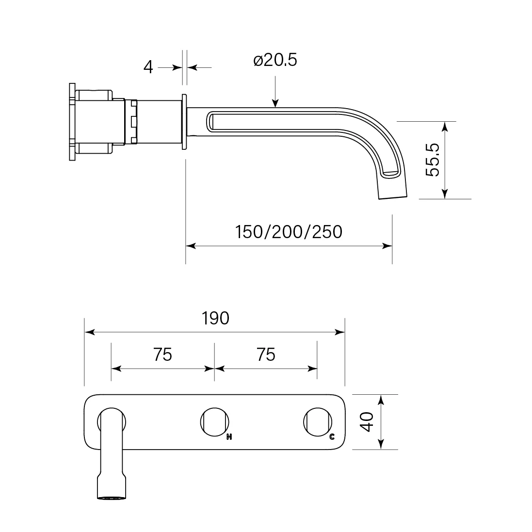 Fkit Figura Disc Wall Basin Tap set, 150 - Image 3