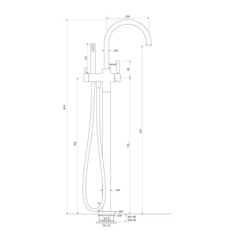 Bremont Floor Bath Mixer Curve w. Micro Handshower - Image 2