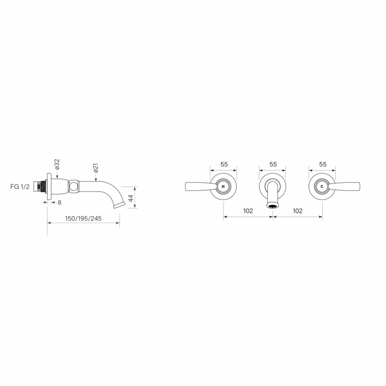 Bremont Lever Wall Basin Set 150 - Image 2