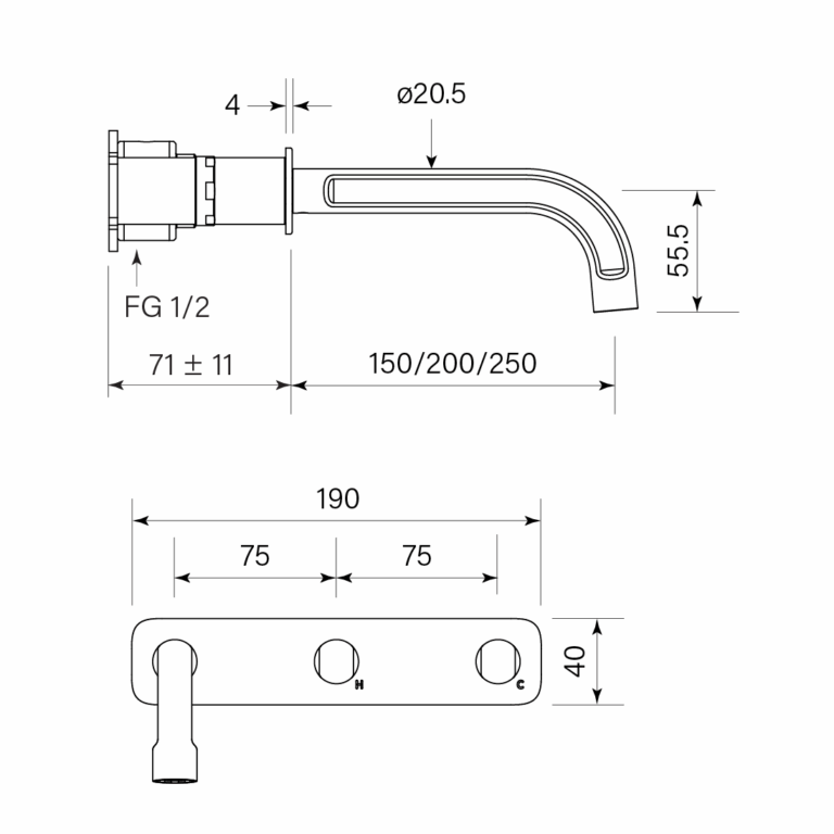 Figura Form Wall Basin Tap Set 150 - Image 2