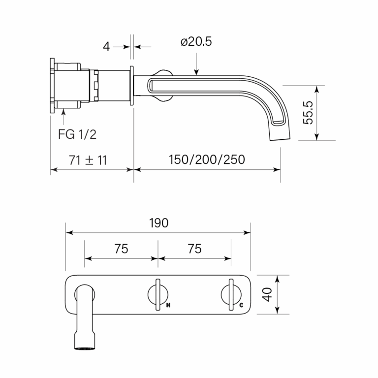 Figura Key Wall Bath Tap Set 200 - Image 2
